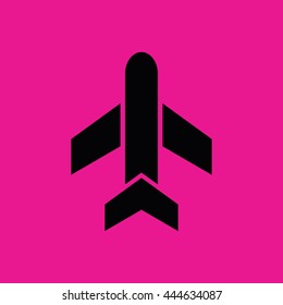Black airplane icon vector. Pink background