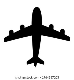 Black airplane silhouette isolated on white background. Vector symbol. Aircraft transport. Single image.