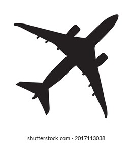 Black airplane silhouette on white background. Vector illustration