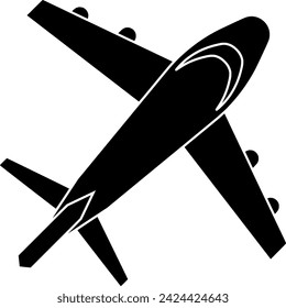 black airplane silhouette or vehicle logo flat illustration for vacation and tourist