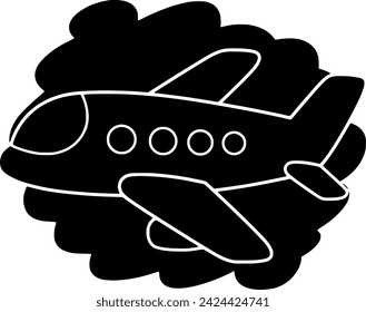 black airplane silhouette or vehicle logo flat illustration for vacation and tourist