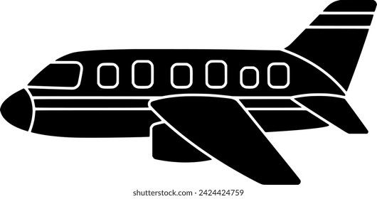 black airplane silhouette or vehicle logo flat illustration for vacation and tourist