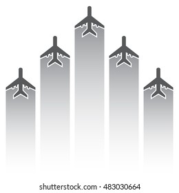 Black airplane silhouettes with some gradient shapes