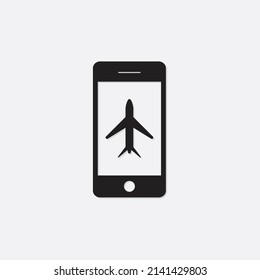 Black airplane in a smartphone screen icon, symbol and vector,Can be used for web, print and mobile