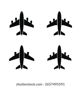 A black airplane with two wings icon vector set