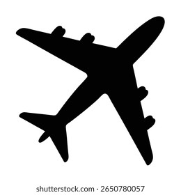 Black airplane vector graphic soaring through the sky on a white background