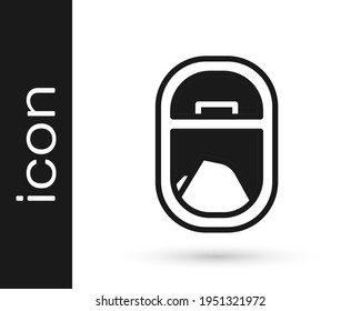 Black Airplane window icon isolated on white background. Aircraft porthole.  Vector