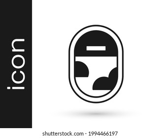 Black Airplane window icon isolated on white background. Aircraft porthole.  Vector