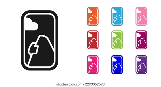 Schwarzes Flugzeug-Fenster Symbol einzeln auf weißem Hintergrund. Flugzeugporthole. Stellen Sie die Symbole bunt ein. Vektorgrafik
