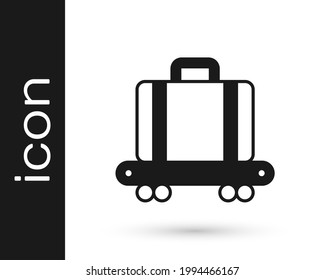 Black Airport conveyor belt with passenger luggage, suitcase, bag, baggage icon isolated on white background.  Vector