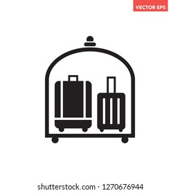Black airport / hotel trolley with two different baggages/ luggages icon. Simple interface elements app ui ux web button logo sign, graphic glyphs flat design vector isolated white background