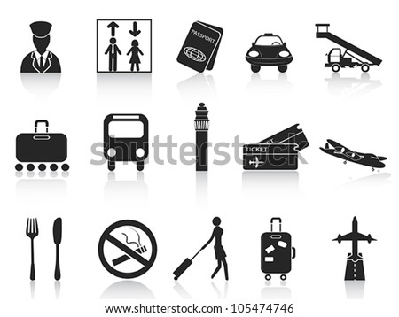 black airport icons set