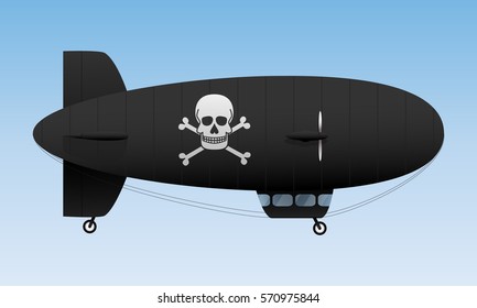 Black airship. Pirate air transport. Vector illustration.