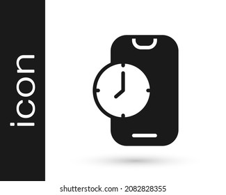 Icono de la interfaz del smartphone de la aplicación de reloj de alarma negra aislado en fondo blanco.  Vector