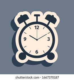 Black Alarm clock icon isolated on grey background. 