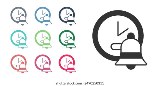 Black Alarm clock icon isolated on white background. Wake up, get up concept. Time sign. Set icons colorful. Vector