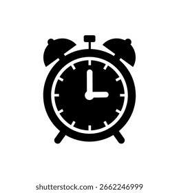 Ícone preto do relógio do alarme isolado no plano de fundo branco tempo conceito