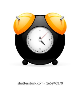 Black alarm clock isolated on white.