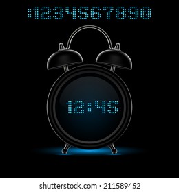 black alarm clock with neon digits