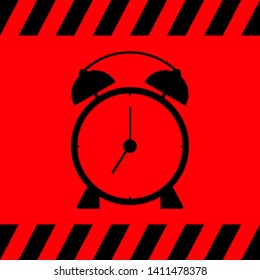 Black alarm clock on red background, vector illustration for design.