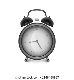 Black alarm clock on white background, vector illustration