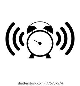 Black alarm clock on white background, vector illustration