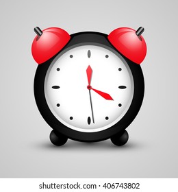 Black alarm clock with red bells. Vector illustration