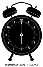 black alarm clock silhouette set at six o'clock - vector