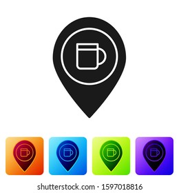 Black Alcohol or beer bar location icon isolated on white background. Symbol of drinking, pub, club, bar. Set icons in color square buttons. Vector Illustration