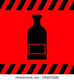 Black alcohol bottle on red background, vector illustration for design.