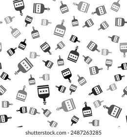Black Alcohol drink Rum bottle icon isolated seamless pattern on white background.  Vector Illustration