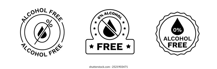 Black alcohol free sticker. Safe planet logo for eco friendly products. Green product for environmental. Healthy nutrition logo.