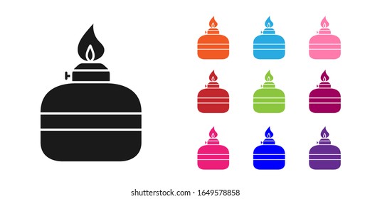 Black Alcohol or spirit burner icon isolated on white background. Chemical equipment. Set icons colorful. Vector Illustration