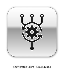 Black Algorithm icon isolated on white background. Algorithm symbol design from Artificial Intelligence collection. Silver square button. Vector Illustration