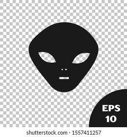 Black Alien icon isolated on transparent background. Extraterrestrial alien face or head symbol.  Vector Illustration