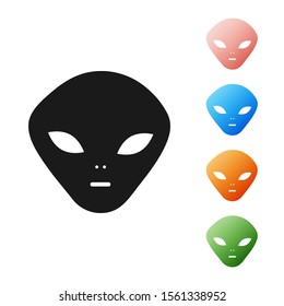 Black Alien icon isolated on white background. Extraterrestrial alien face or head symbol. Set icons colorful. Vector Illustration