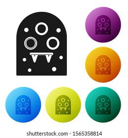 Black Alien icon isolated on white background. Extraterrestrial alien face or head symbol. Set icons colorful circle buttons. Vector Illustration