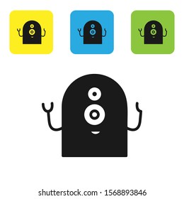 Black Alien icon isolated on white background. Extraterrestrial alien face or head symbol. Set icons colorful square buttons. Vector Illustration