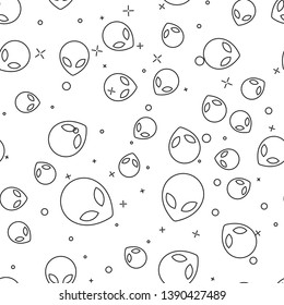 Black Alien icon isolated seamless pattern on white background. Extraterrestrial alien face or head symbol. Vector Illustration Black Alien icon isolated seamless pattern on white background. Extraterrestrial alien face or head symbol. Vector Illustration