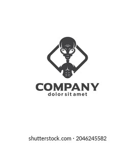 Black alien logo icon isolated on white background design Vector silhouette