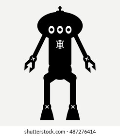 black alien robot icon, flat design style