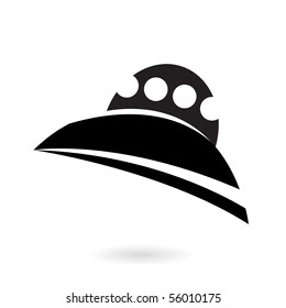 icono del barco alienígena negro aislado en blanco