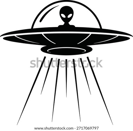 Black Alien U F O with Rays and Alien Head Inside flying saucer