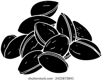black almond silhouette or flat nut illustration of organic logo food for seed with group icon and leaves shape leaf as plant to tree