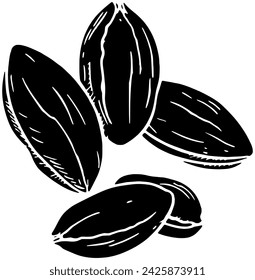 black almond silhouette or flat nut illustration of organic logo food for seed with group icon and leaves shape leaf as plant to tree