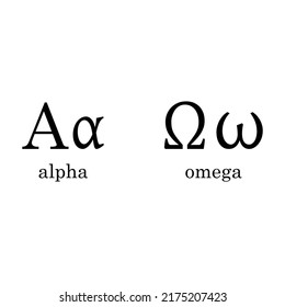 Black alpha. Black omega. Alpha and Omega. Greek alphabet. first and last letters. Vector illustration. stock image.