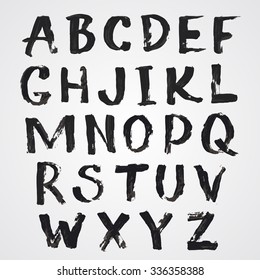 Black Alphabet A-Z hand written with a brush.