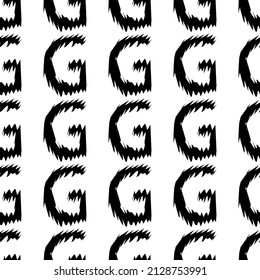 Black  alphabet G letters on white background. Seamless abstract vector geometric pattern. Perfect for gift wrapping paper,  Bed sheets and interior. School and learning theme.