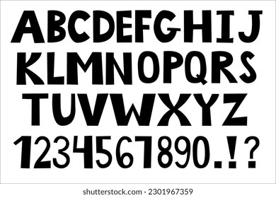 Black alphabet. Graphic design for t-shirt, posters, greeting cards. Vector illustration. Dinosaurs theme for dino collection.