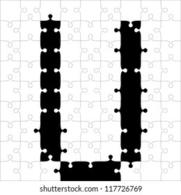 black alphabet jigsaw puzzles. Vector illustration.